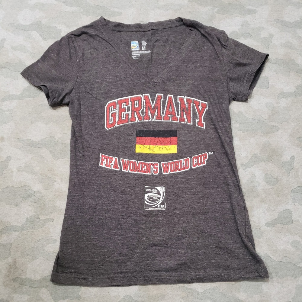 FIFA Germany 2011 Top Womens Medium Gray V-Neck World Cup Soccer Short Sleeve